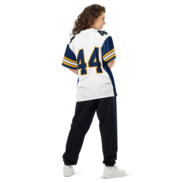 Back view of woman wearing Nimitz High School Cougars Football Jersey 44