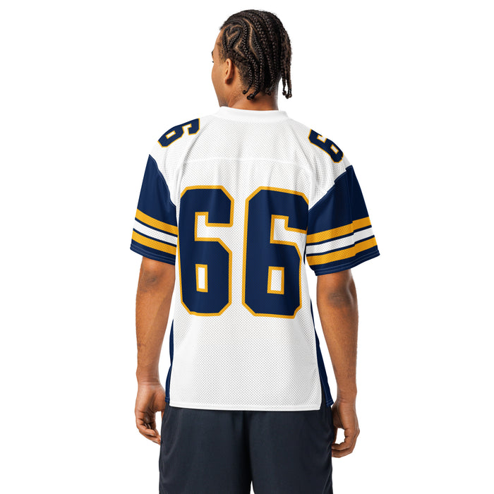 Back view of man wearing Nimitz High School Cougars Football Jersey 66
