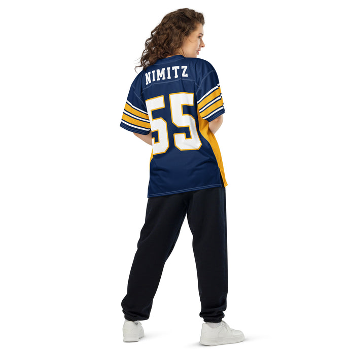 Back view of woman wearing Nimitz High School Cougars Football Jersey 55