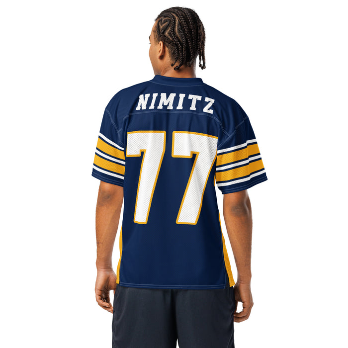 Back view of Man wearing Nimitz High School Cougars Football Jersey 77