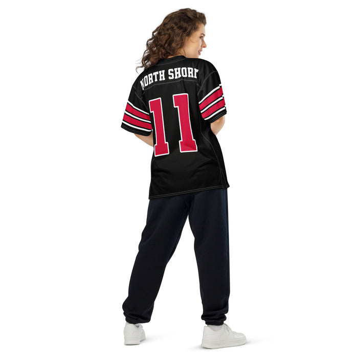 Back view of woman wearing North Shore High School Mustangs Football Jersey 11