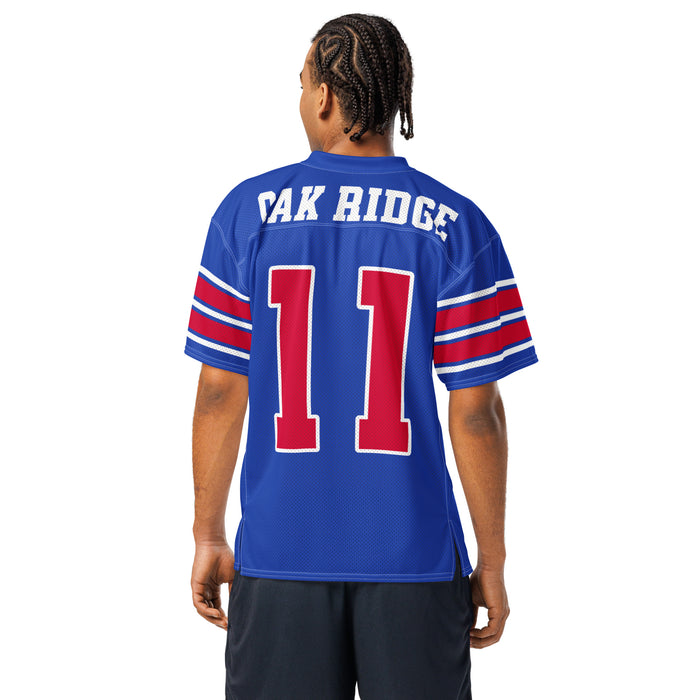 Back view of man wearing Oak Ridge High School War Eagles Football Jersey 11