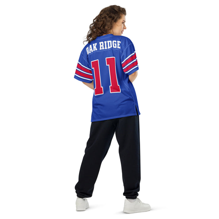 Back view of woman wearing Oak Ridge High School War Eagles Football Jersey 11