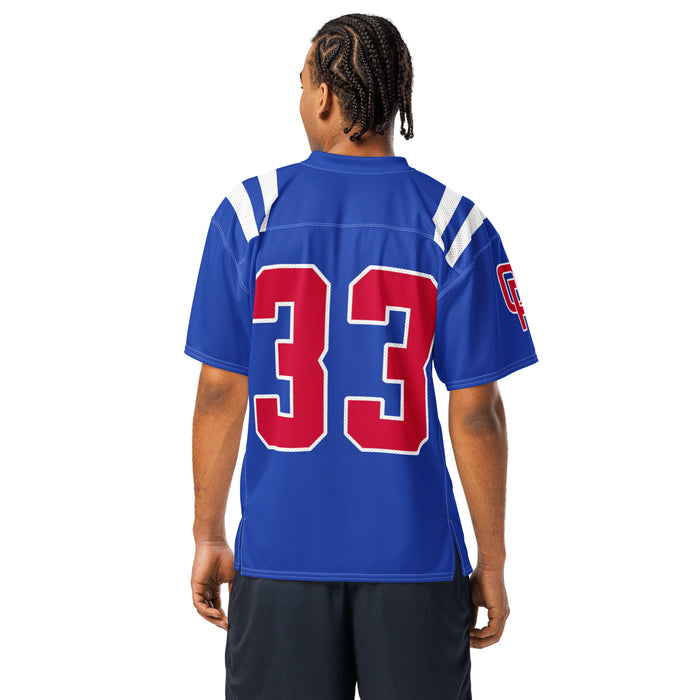 Back view of man wearing Oak Ridge High School War Eagles Football Jersey 33