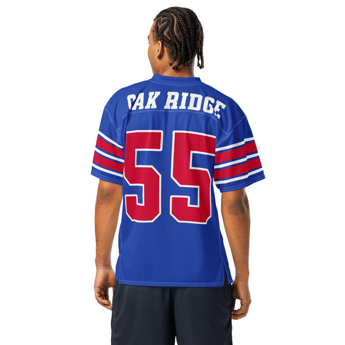 Back view of man wearing Oak Ridge High School War Eagles Football Jersey 55