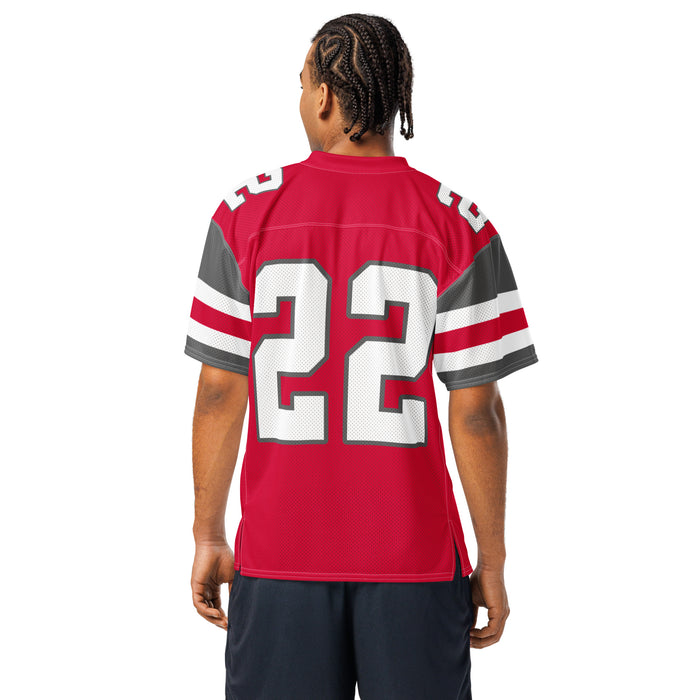Back view of man wearing Odessa High School Bronchos Football Jersey 22