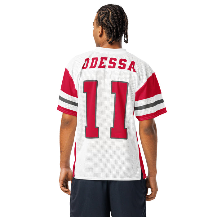 Back view of man wearing Odessa High School Bronchos Football Jersey 11