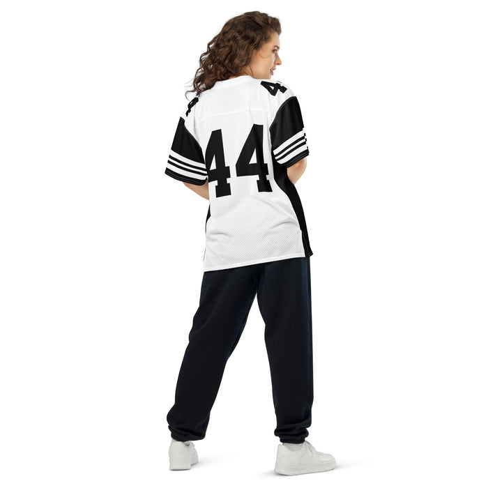 Back view of woman wearing Permian High School Panthers Football Jersey 44