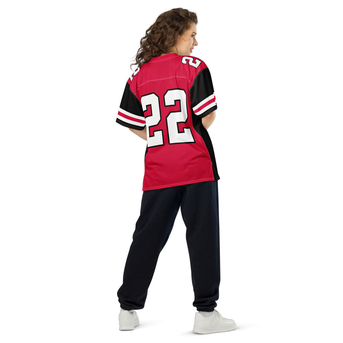 Back view of woman wearing Porter High School Spartans Football Jersey 22