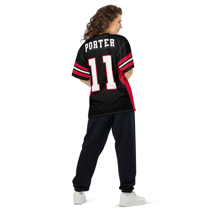 Person wearing a black sports jersey with 'Porter' and number '11' on a white background - Porter high School Spartans