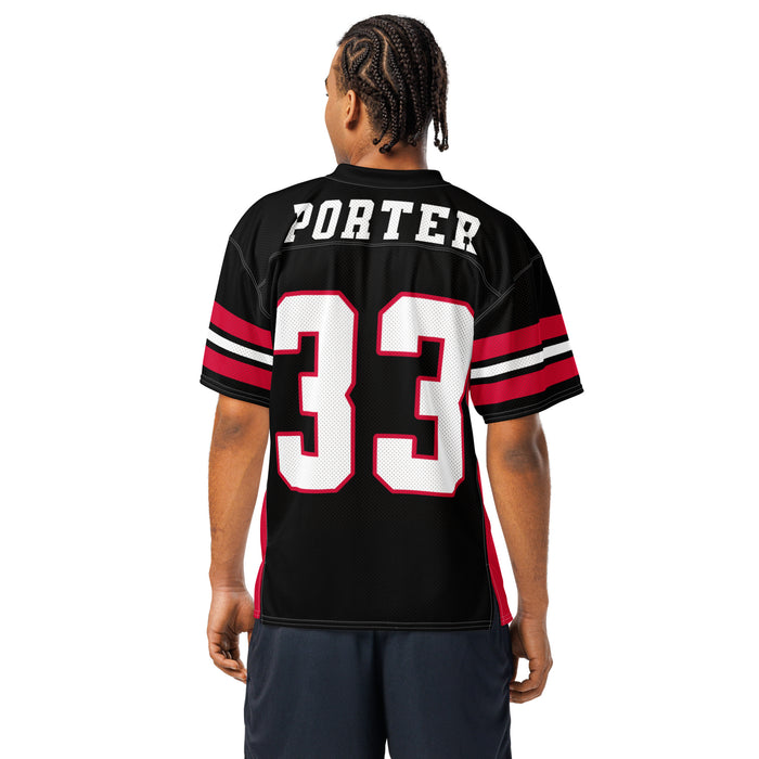 Back view of man wearing Porter High School Spartans Football Jersey 33