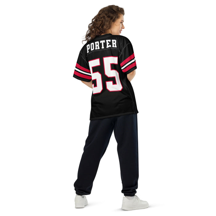 Back view of woman wearing Porter High School Spartans Football Jersey 55