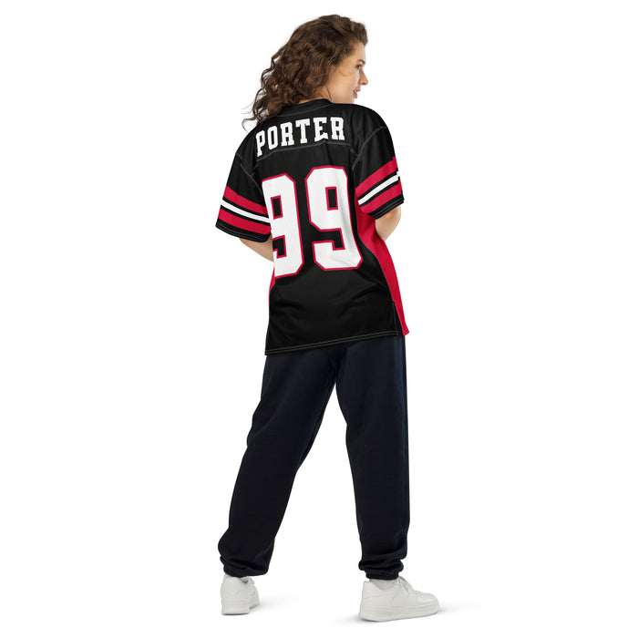 Back view of woman wearing Porter High School Spartans Football Jersey 99