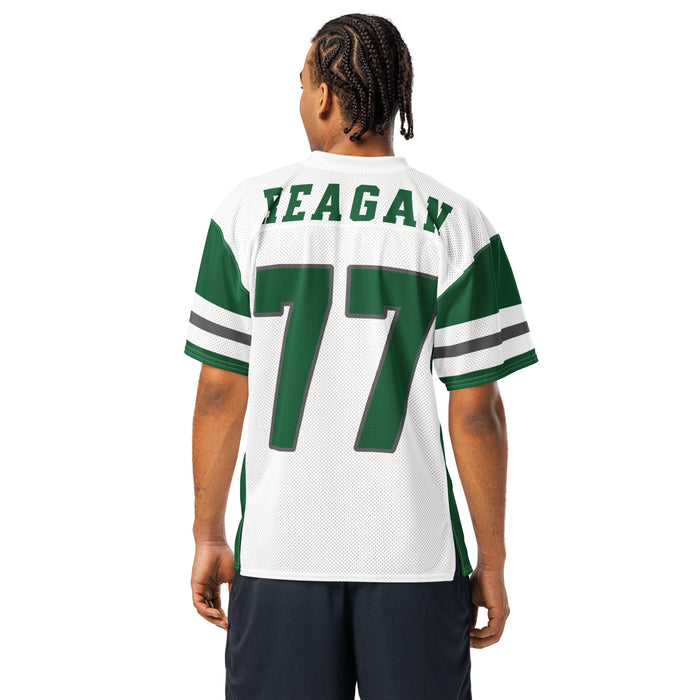 Back view of man wearing Reagan High School Rattlers Football Jersey 77