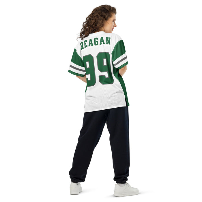 Back view of woman wearing Reagan High School Rattlers Football Jersey 99