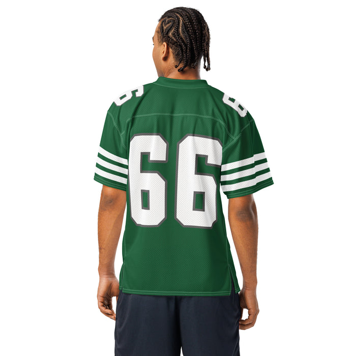 Back view of man wearing Reagan High School Rattlers Football Jersey 66