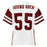 White football jersey with maroon lettering and numbers, featuring 'ROUND ROCK' and the number '55' on the back, with maroon and white striped sleeves.
