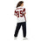 Back view of woman wearing Round Rock High School Dragons Football Jersey 99