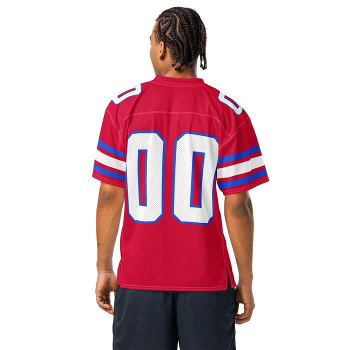 Back view of man wearing Sam Houston High School Texans Football Jersey 00