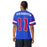 A man viewed from the back wearing a royal blue football jersey with 'SAM HOUSTON' and the number '11' in red with white outlines, on a plain white background. Sam Houston High School Texans Football Jersey 11