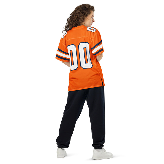 Back view of woman wearing Seven Lakes High School Spartans Football Jersey 00