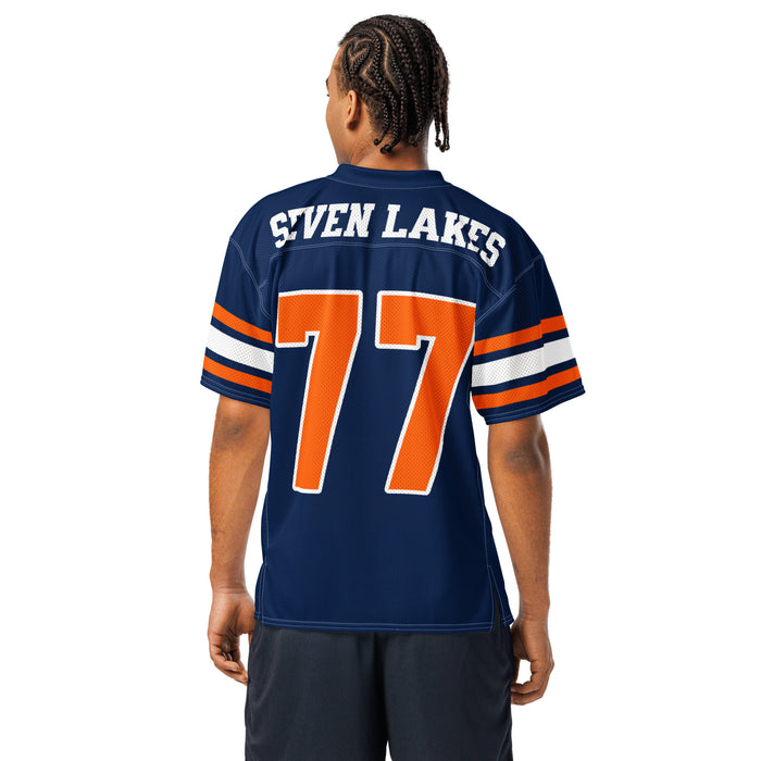 Back view of Seven Lakes High School Spartans Football Jersey 77
