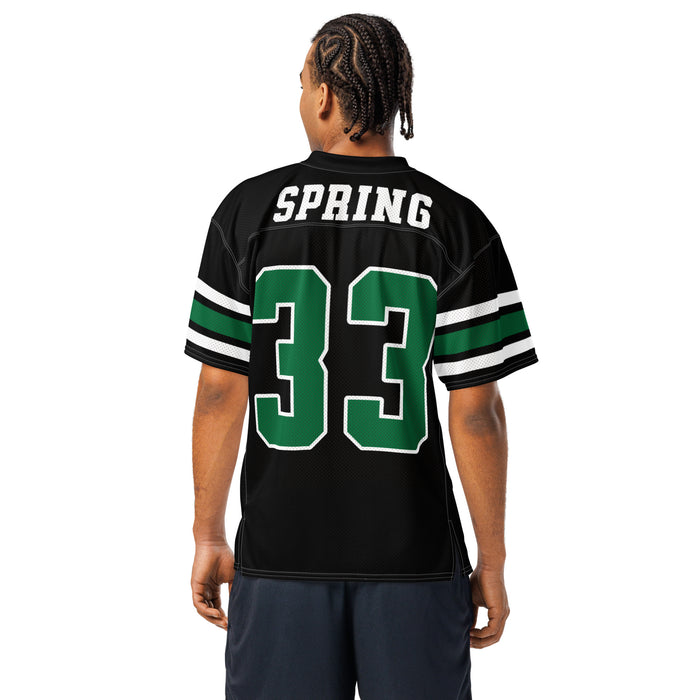 Back view of man wearing Spring High School Lions Football Jersey 33