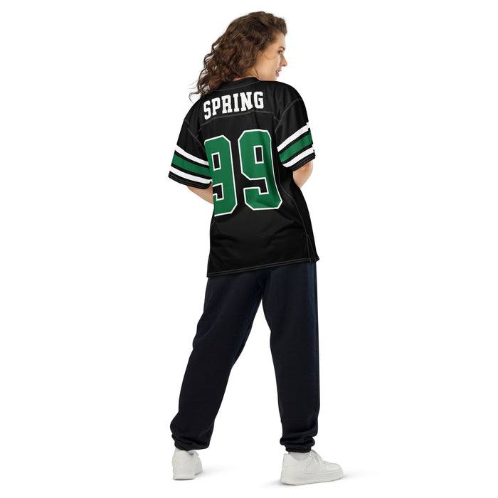 Back view of woman wearing Spring High School Lions Football Jersey 99