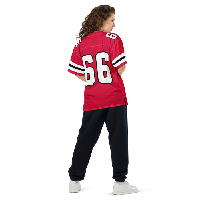 Back view of woman wearing Tomball High School Cougars Football Jersey 66