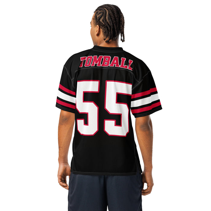 Back view of man wearing Tomball High School Cougars Football Jersey 55