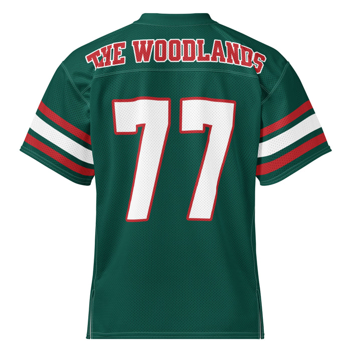 Back view of The Woodlands High School Highlanders Football Jersey 77