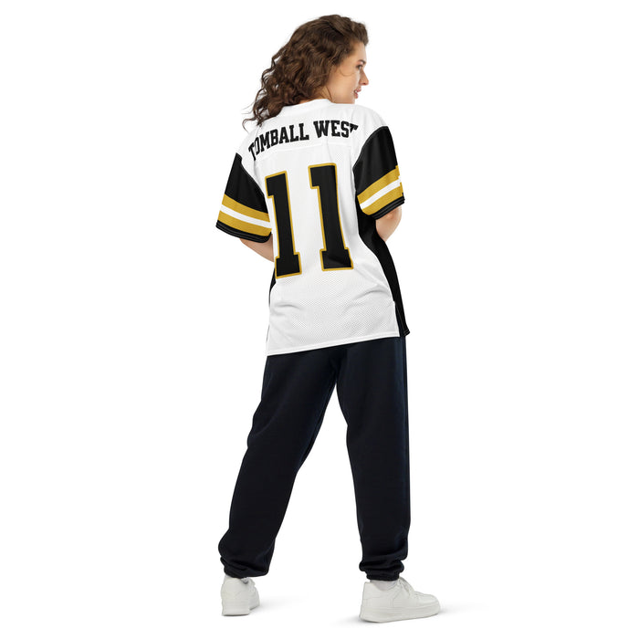 Back view of woman wearing Tomball West High School Tigers Football Jersey 11
