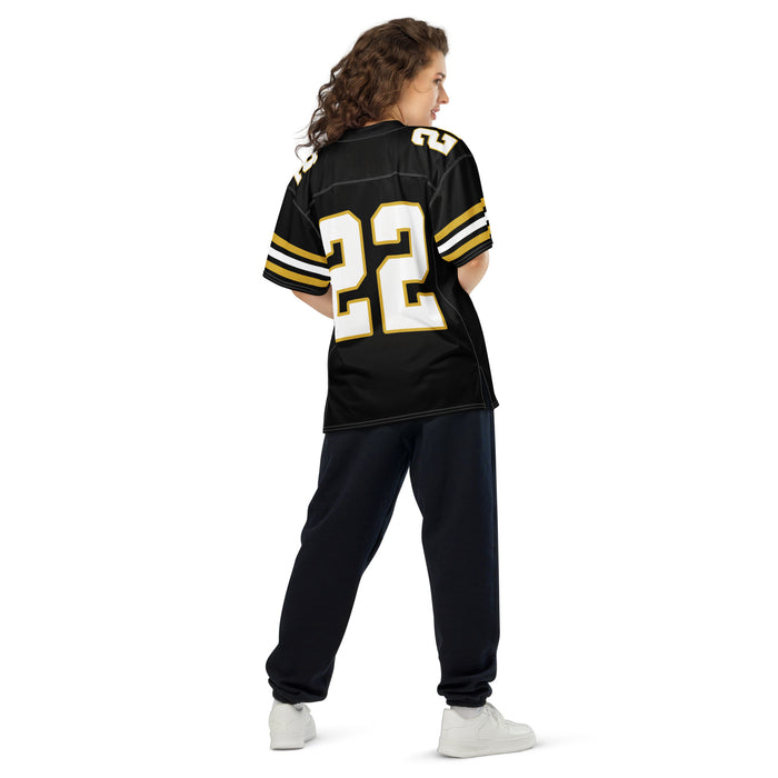 Back view of woman wearing Tomball West High School Tigers Football Jersey 22