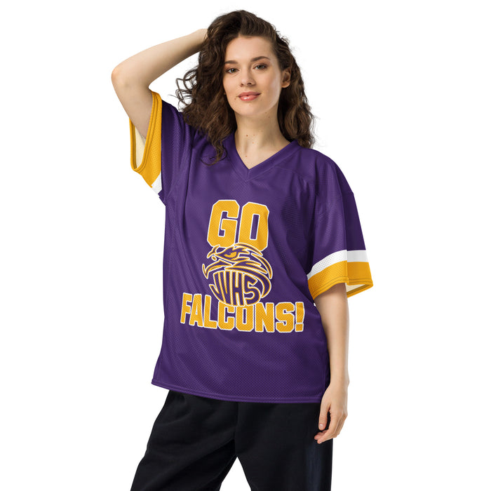 Woman wearing Jersey Village High School Falcons Football Spirit Jersey 101