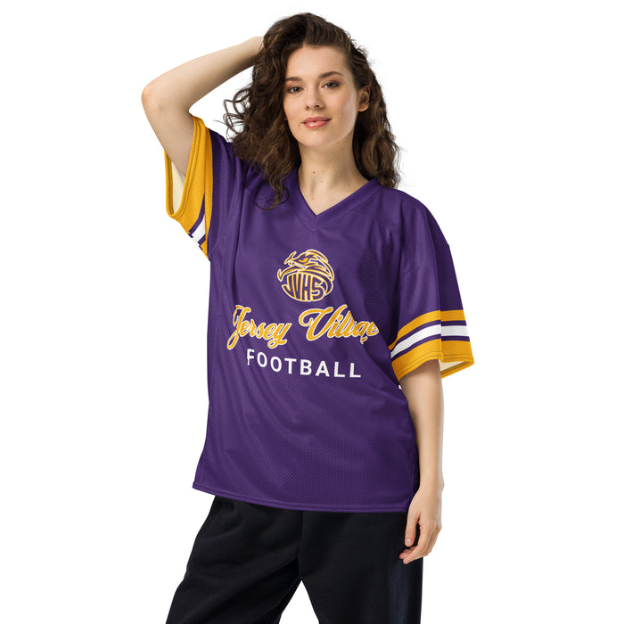 Woman wearing Jersey Village High School Falcons Football Jersey 102