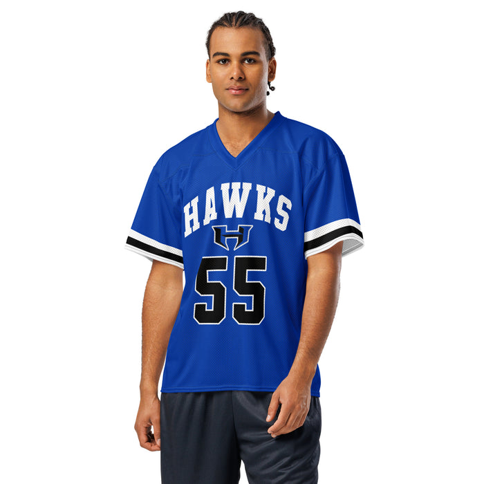 Man wearing Hebron High School Hawks Football Jersey 55
