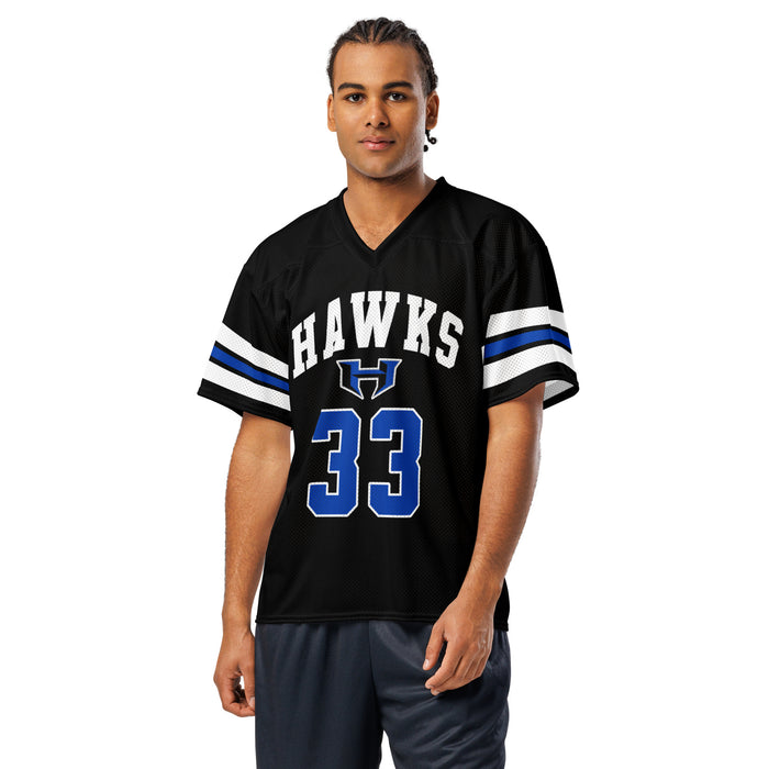 Man wearing Hebron High School Hawks Football Jersey 33