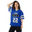 Woman wearing Hebron High School Hawks Football Jersey 22