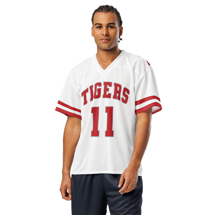 Man wearing Katy High School Tigers Football Jersey 11