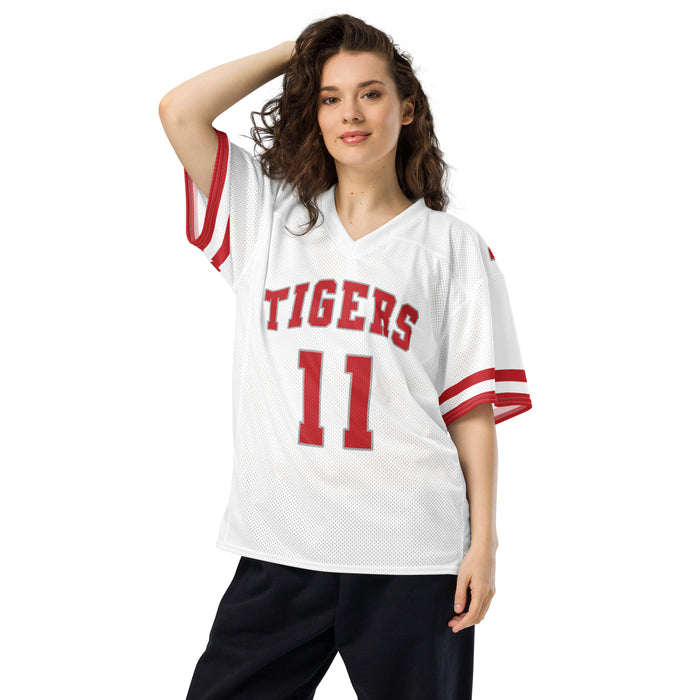 Woman wearing Katy High School Tigers Football Jersey 11