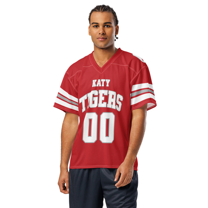 Man wearing Katy High School Tigers Football Jersey 00