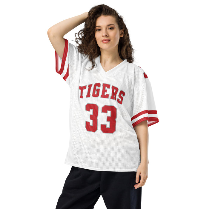 Woman wearing Katy High School Tigers Football Jersey 33