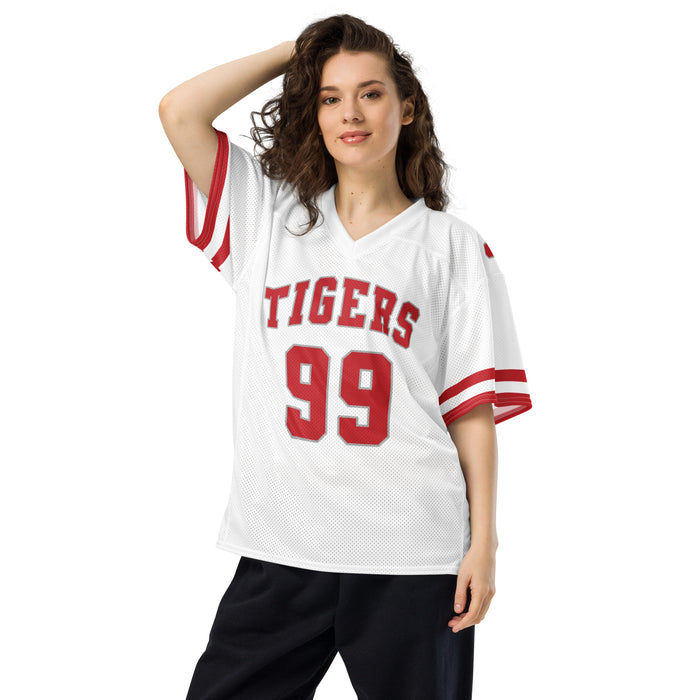 Woman wearing Katy High School Tigers Football Jersey 99