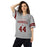 Woman wearing Lewisville High School Farmers Football Jersey 44