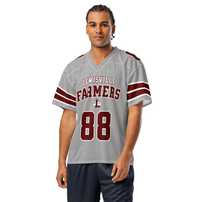 Man wearing Lewisville High School Farmers Football Jersey 88