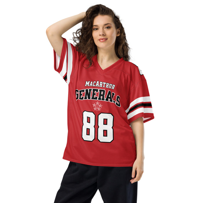 Woman wearing MacArthur High School Generals Football Jersey 88