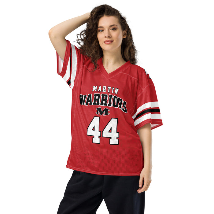 Woman wearing Martin High School Warriors Football Jersey 44
