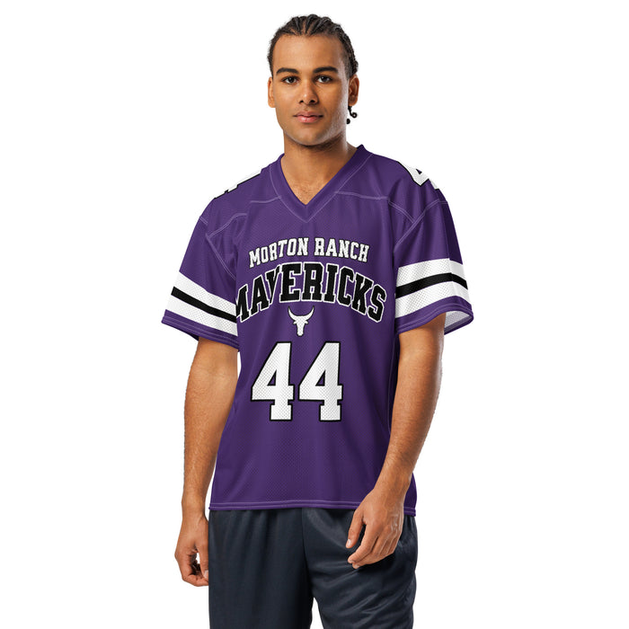 Man wearing Morton Ranch High School Mavericks Football Jersey 44