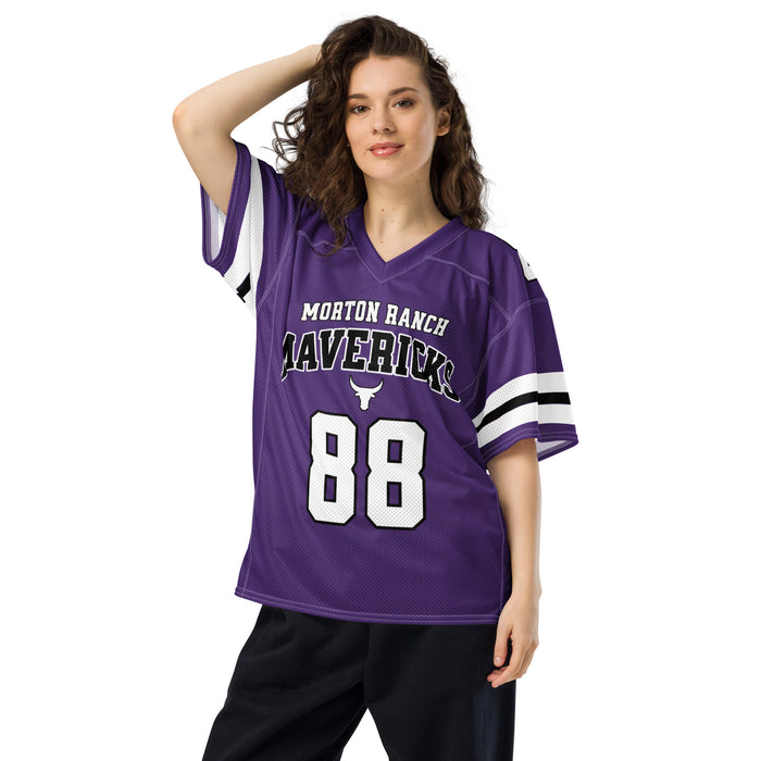 Woman wearing Morton Ranch High School Mavericks Football Jersey 88