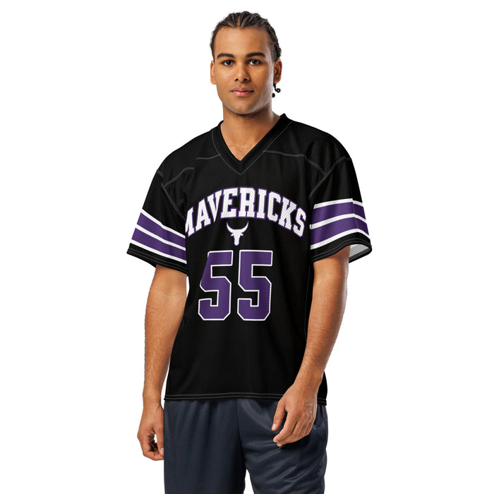 Man wearing Morton Ranch High School Mavericks Football Jersey 55